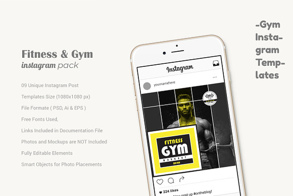 Fitness & GYM Instagram Pack in Instagram Templates - product preview 5