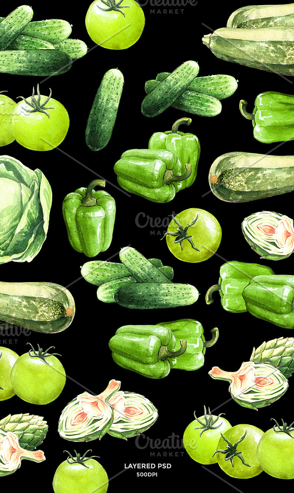 30% OFF Green Vegetables watercolor in Illustrations - product preview 6