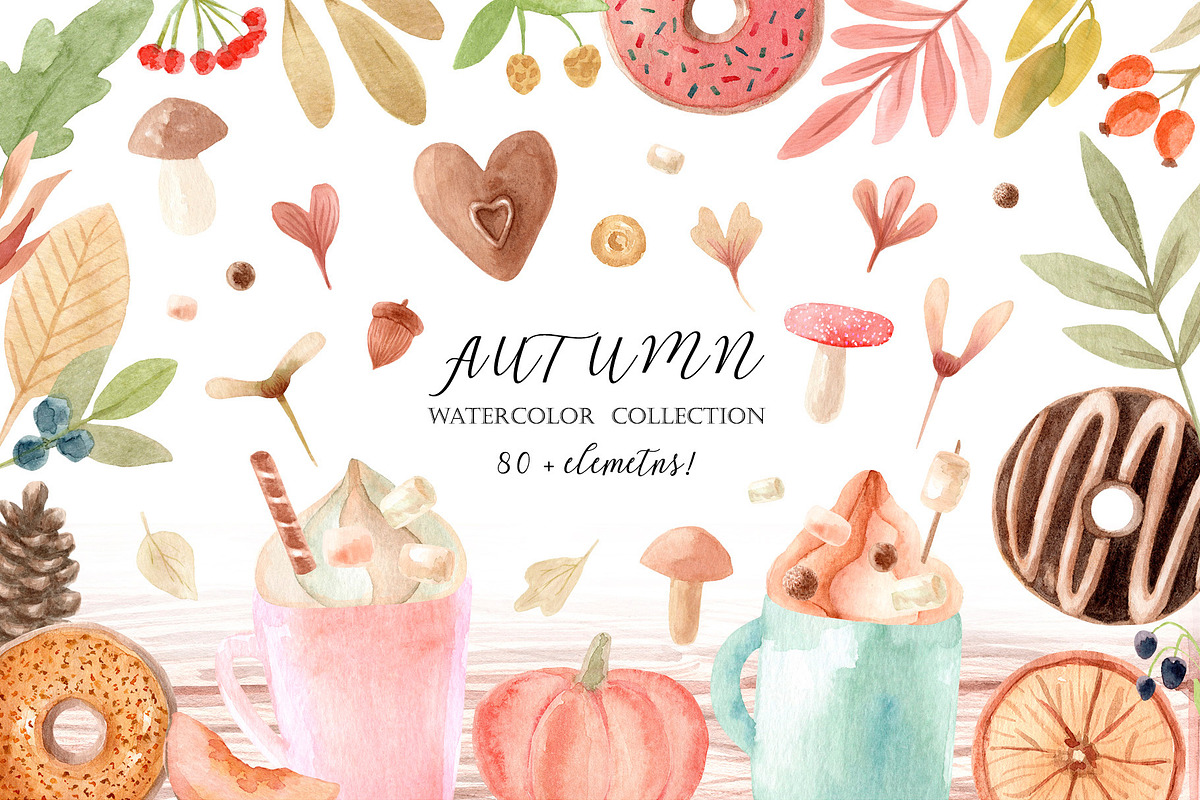 Watercolor Autumn Clipart Collection in Objects - product preview 8