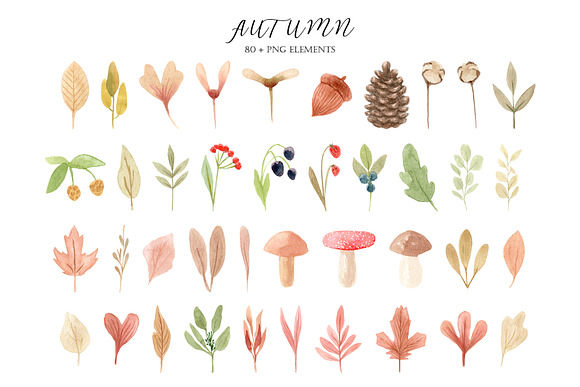 Watercolor Autumn Clipart Collection in Objects - product preview 1