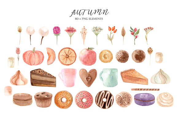 Watercolor Autumn Clipart Collection in Objects - product preview 2