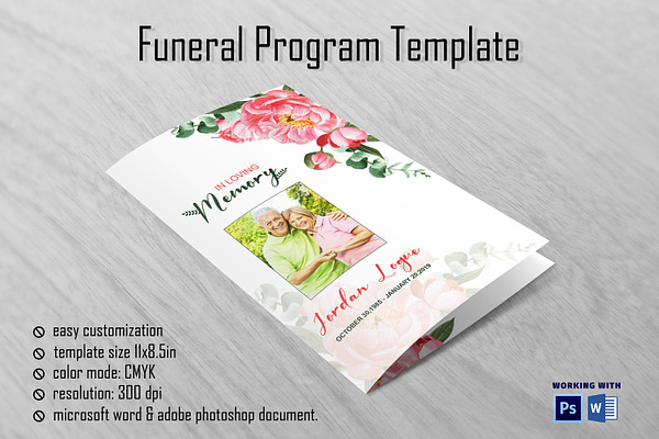 Flower Funeral Program Template