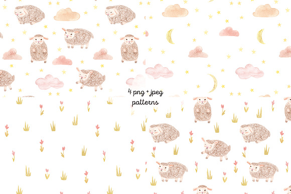Cute Watercolor Sheeps. Patterns in Objects - product preview 2