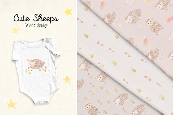 Cute Watercolor Sheeps. Patterns in Objects - product preview 4