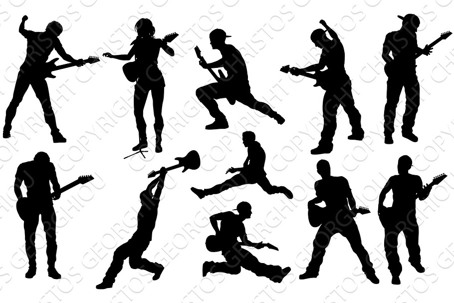 Guitarist Musicians Silhouettes Set in Illustrations - product preview 8