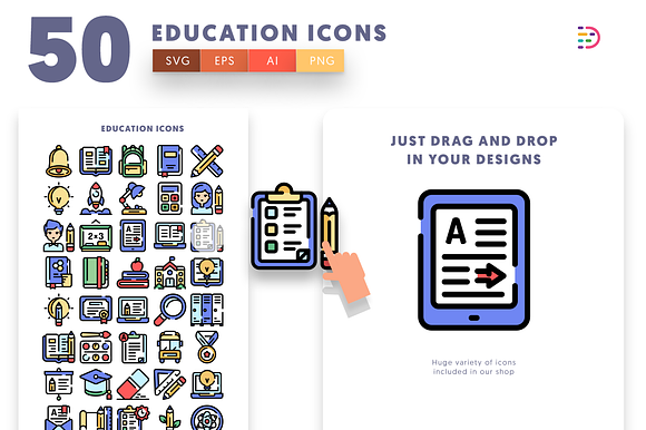 50 Education Icons in School Icons - product preview 3