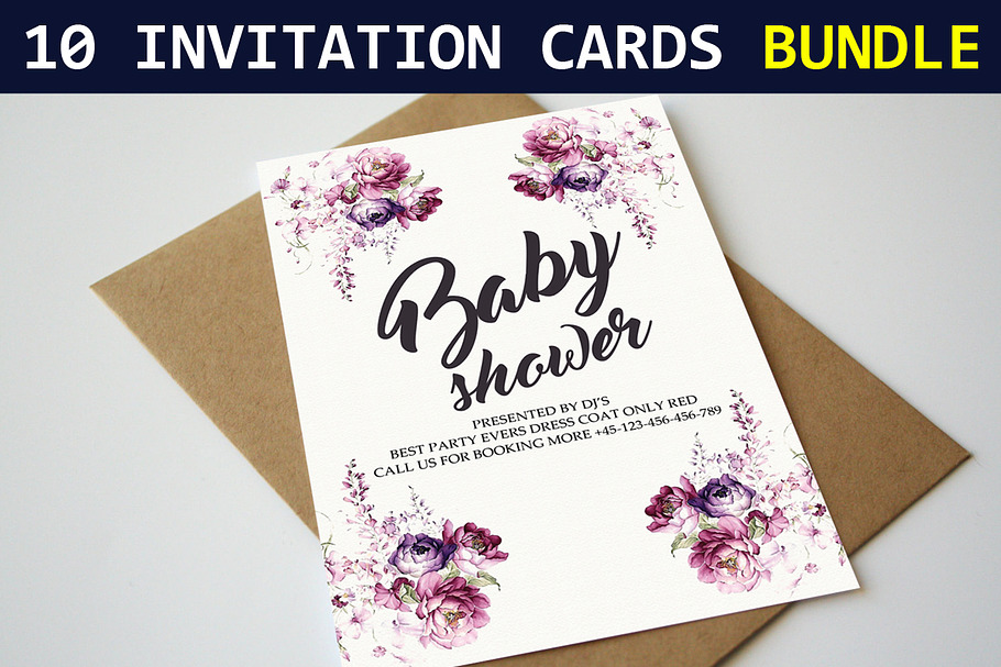 10 Baby Shower Invitation Cards in Card Templates - product preview 8