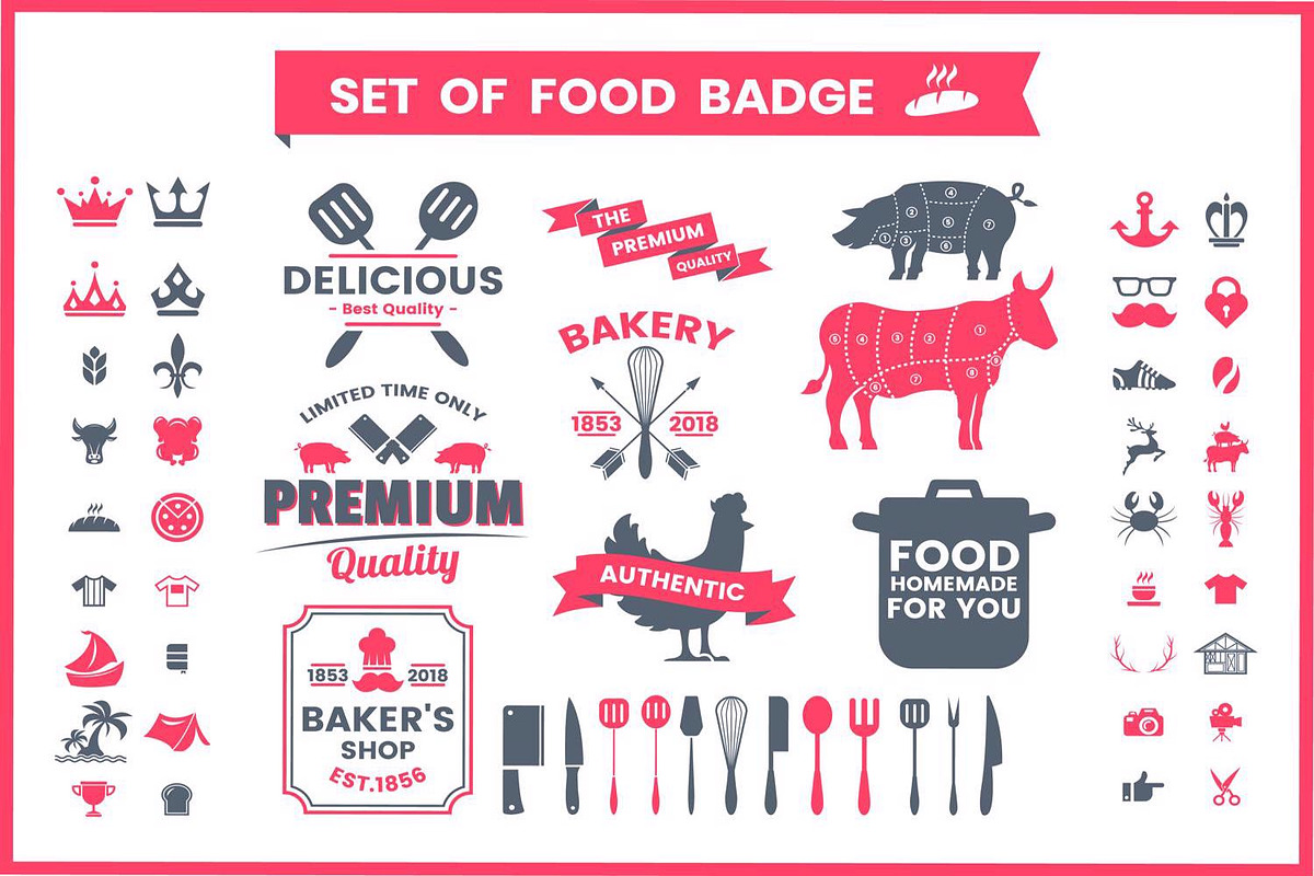 Restaurant Badge & Objects Vector Se in Illustrations - product preview 8