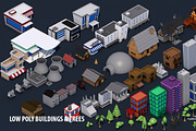 Low Poly Game City Buildings Trees