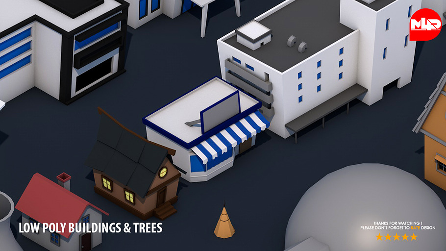 Low Poly Game City Buildings Trees in Architecture - product preview 2