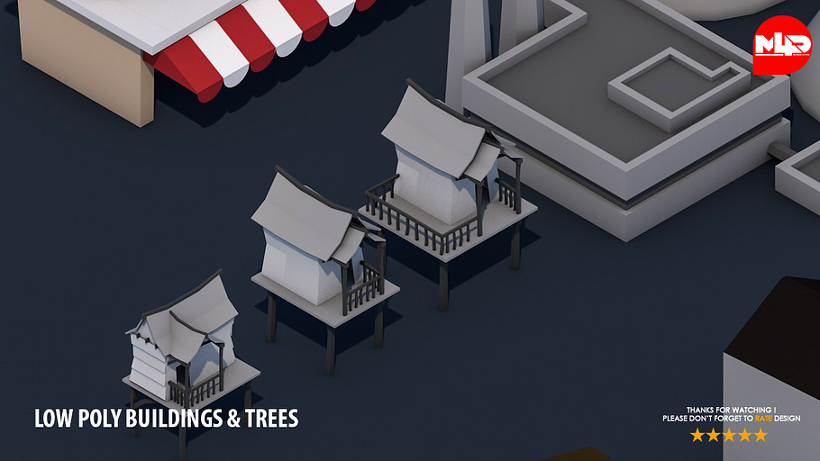 Low Poly Game City Buildings Trees in Architecture - product preview 3