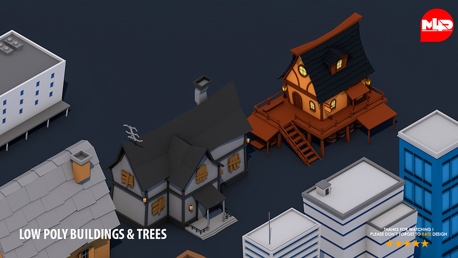 Low Poly Game City Buildings Trees in Architecture - product preview 5