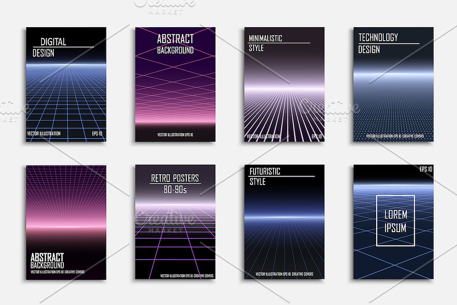 Futuristic abstract digital posters in Business Card Templates - product preview 8