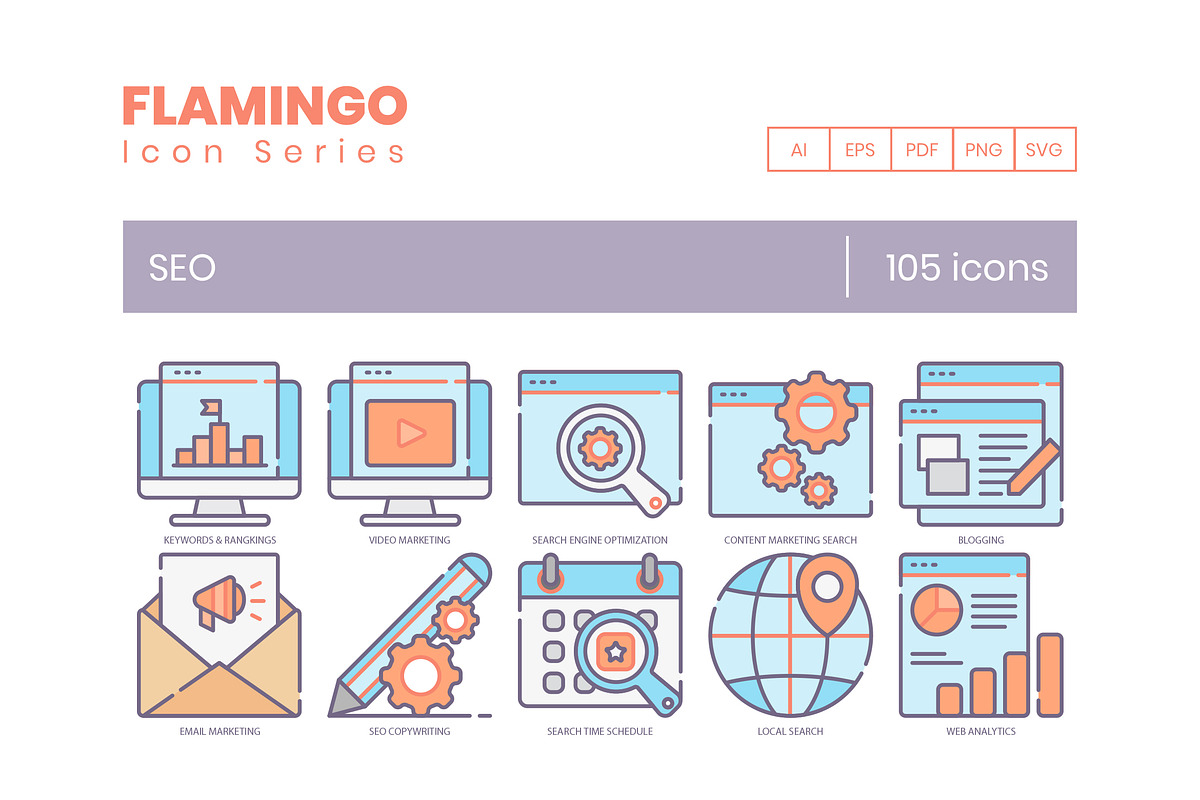 105 SEO Icons | Flamingo in Icons - product preview 8
