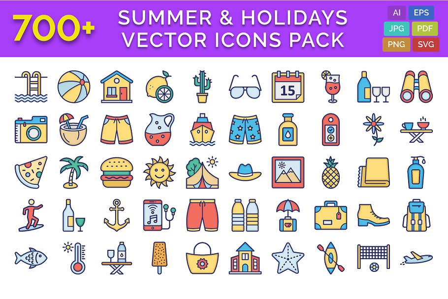 700+ Summer & Holidays Icons Pack