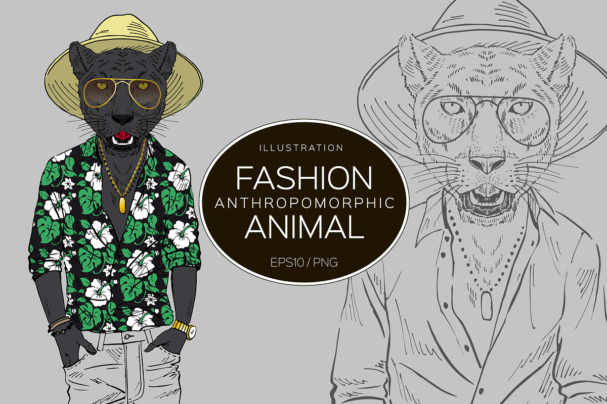 Panther in Aloha shirt, anthros in Illustrations - product preview 8