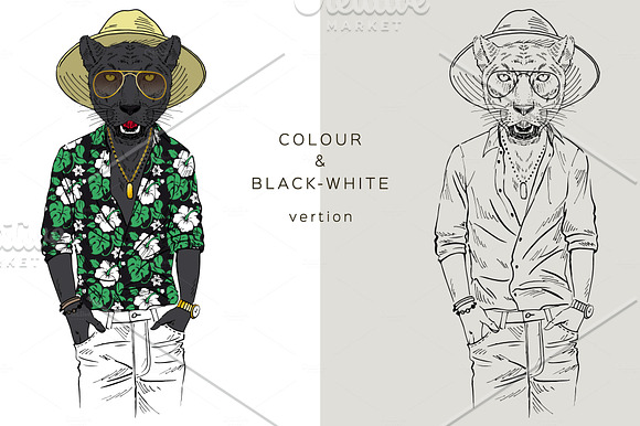 Panther in Aloha shirt, anthros in Illustrations - product preview 1