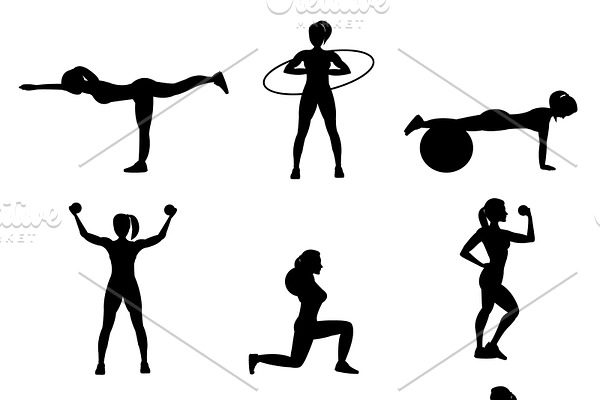 Fitness For Woman Flat Icons Set