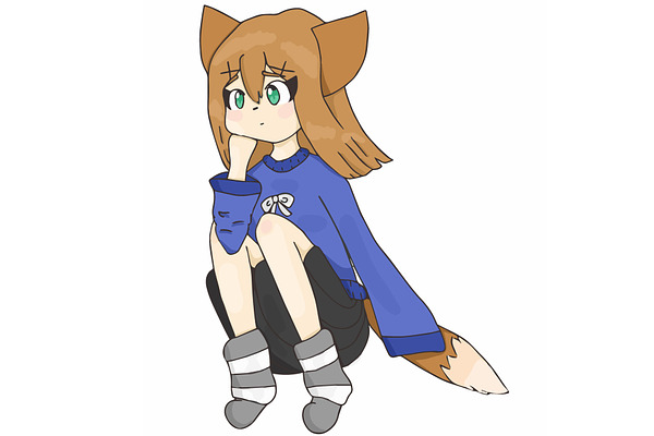 Anime Fox Girl in Blue Dress