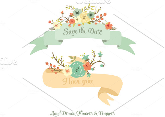 Hand Drawn Flowers & Banners in Illustrations - product preview 1