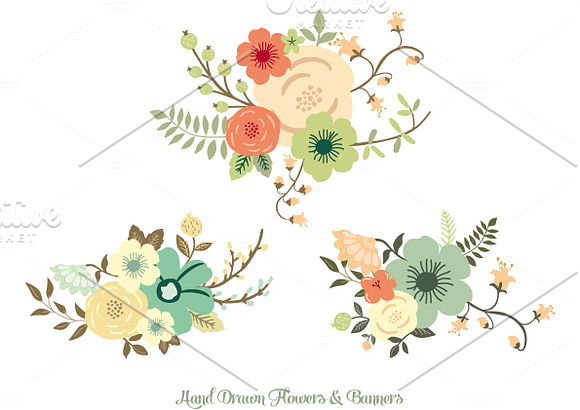 Hand Drawn Flowers & Banners in Illustrations - product preview 2