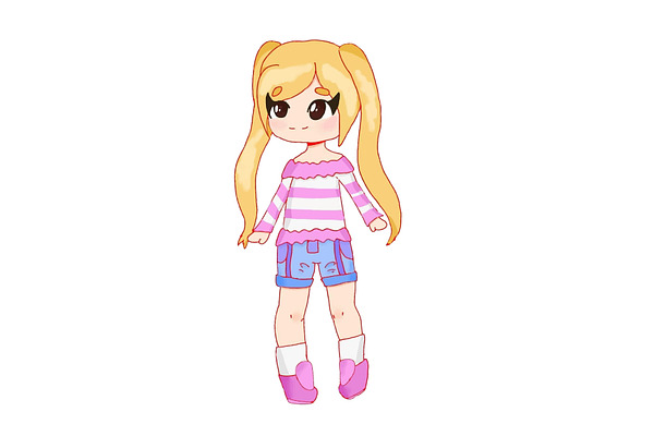 Anime Girl In A Pink Stripe Dress