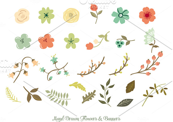 Hand Drawn Flowers & Banners in Illustrations - product preview 3