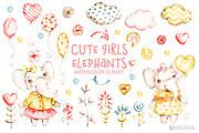 Nursery elephants Watercolor clipart