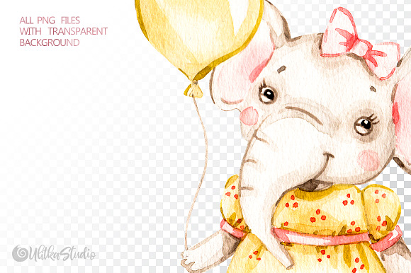 Nursery elephants Watercolor clipart in Illustrations - product preview 5