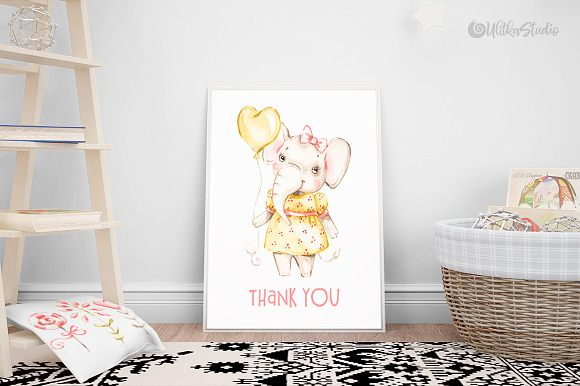 Nursery elephants Watercolor clipart in Illustrations - product preview 6
