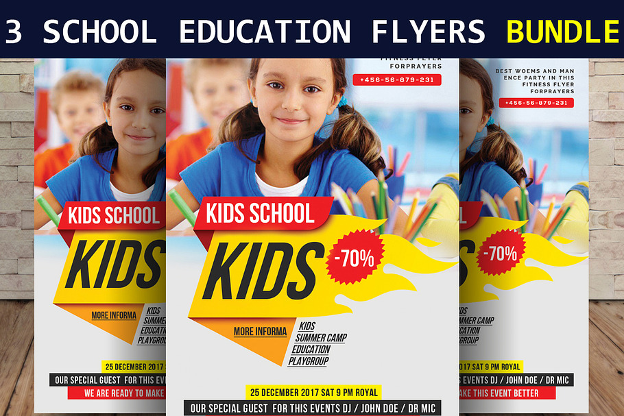 3 School Education Flyers Bundle in Flyer Templates - product preview 8
