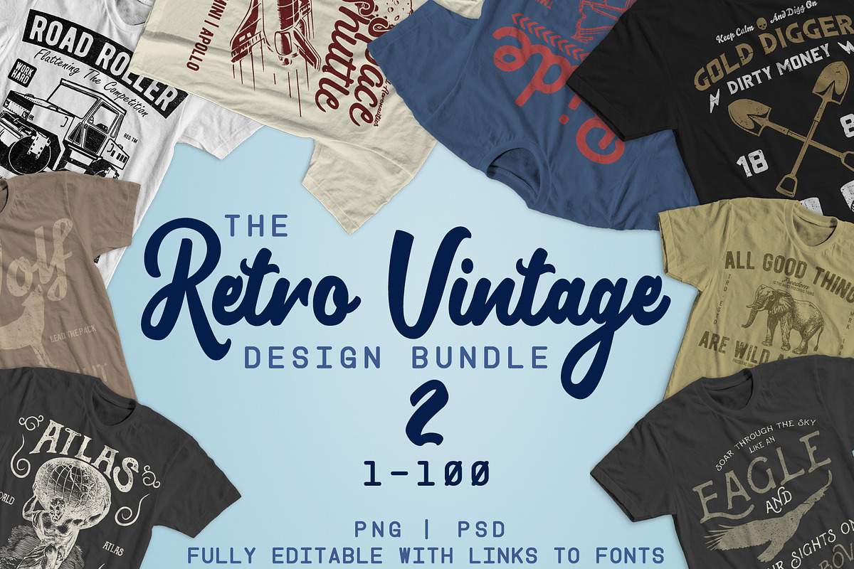 100 Retro Vintage T-Shirt Designs 2 in Illustrations - product preview 8