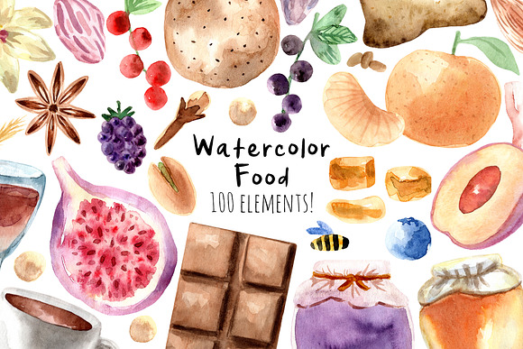 -30%! 4 in 1 Watercolor Food Bundle in Objects - product preview 8