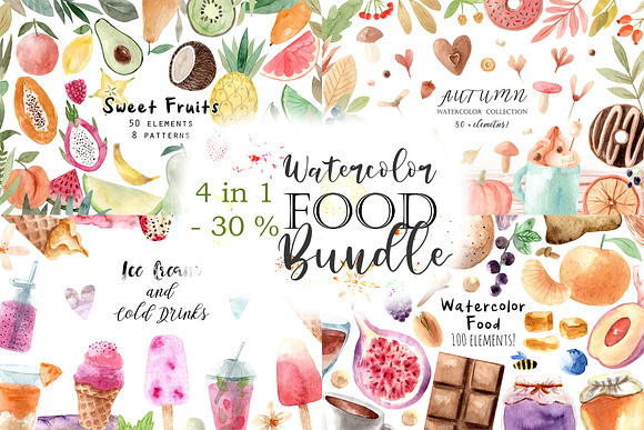 -30%! 4 in 1 Watercolor Food Bundle in Objects - product preview 26