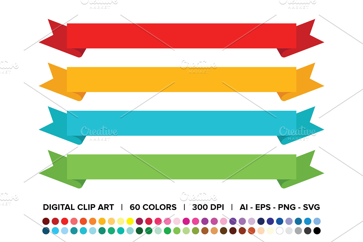 Wide Ribbon Banner Clip Art Set in Objects - product preview 8