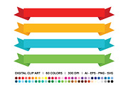 Wide Ribbon Banner Clip Art Set