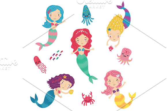 Mermaids and sea in Illustrations - product preview 1