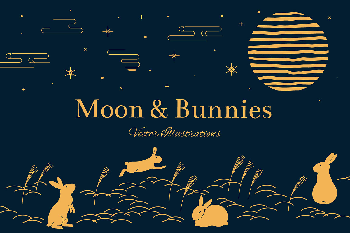 Moon & Bunnies Vector Illustrations in Illustrations - product preview 8