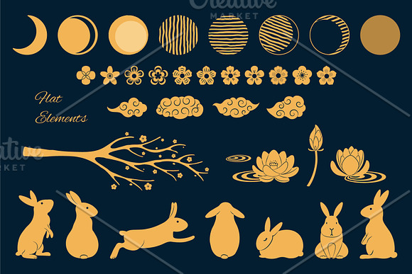 Moon & Bunnies Vector Illustrations in Illustrations - product preview 3