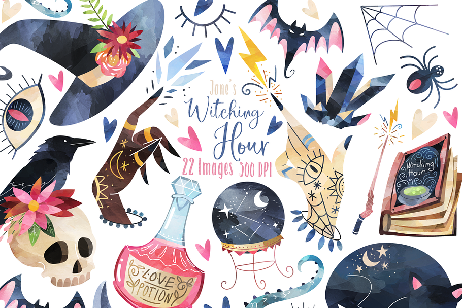 Watercolor Witch Clipart
