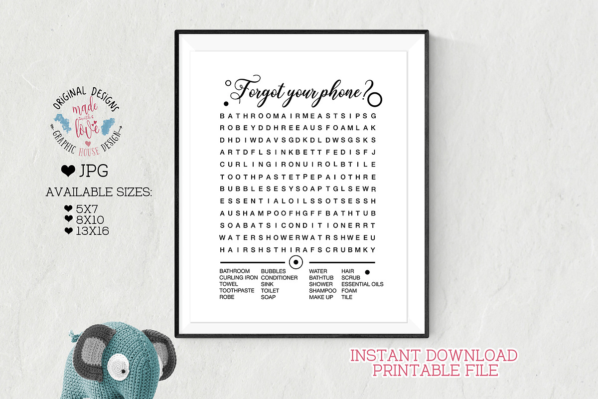 Word Search Bathroom Printable in Illustrations - product preview 8