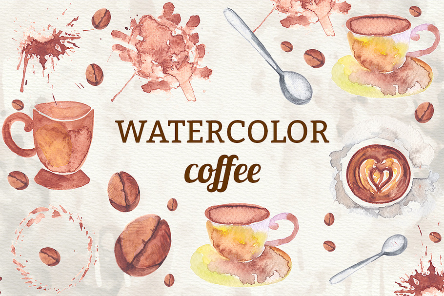 Watercolor Coffee Elements