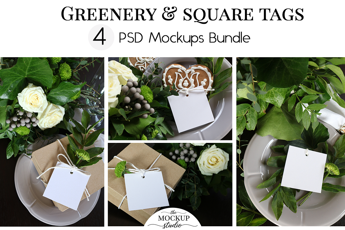 Square Tag Mockup - Greenery Theme in Stationery Templates - product preview 8