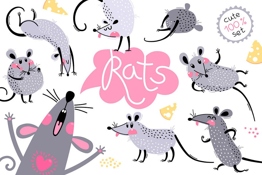 Rats - cute set in Illustrations - product preview 8