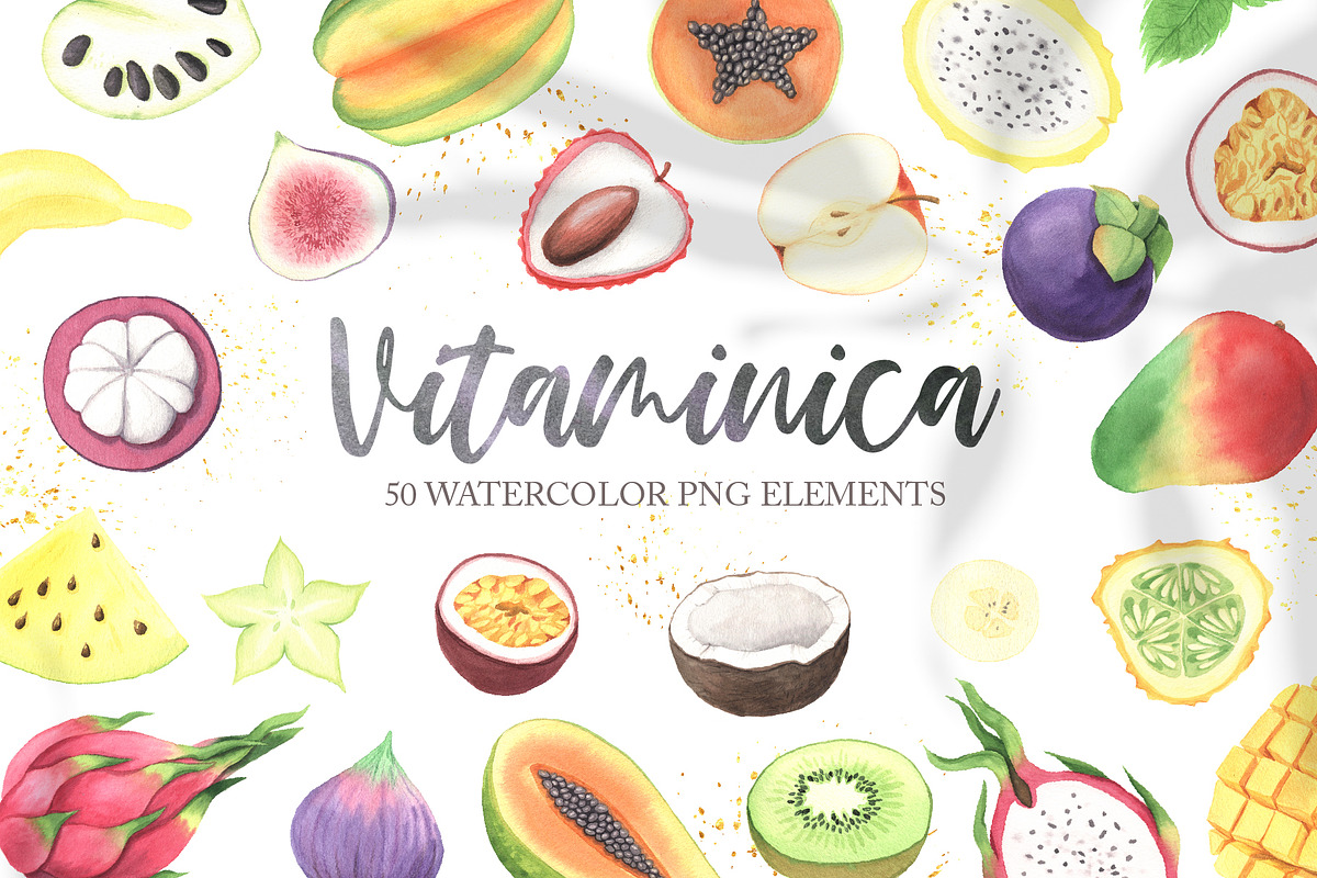 Watercolor Vitaminica Fruit Set in Graphics - product preview 8