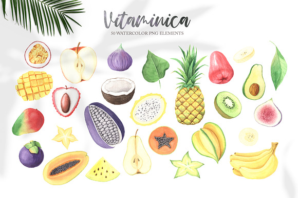 Watercolor Vitaminica Fruit Set in Graphics - product preview 1