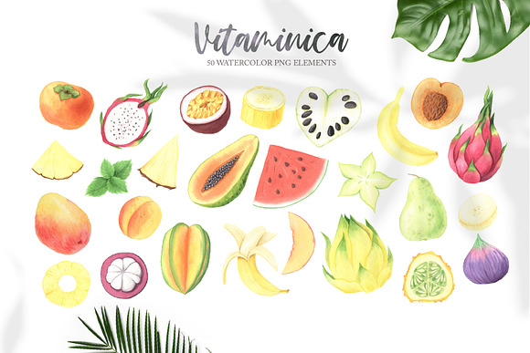 Watercolor Vitaminica Fruit Set in Graphics - product preview 2