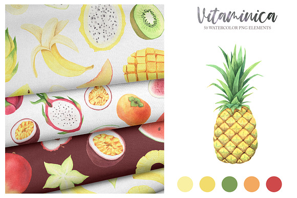 Watercolor Vitaminica Fruit Set in Graphics - product preview 5