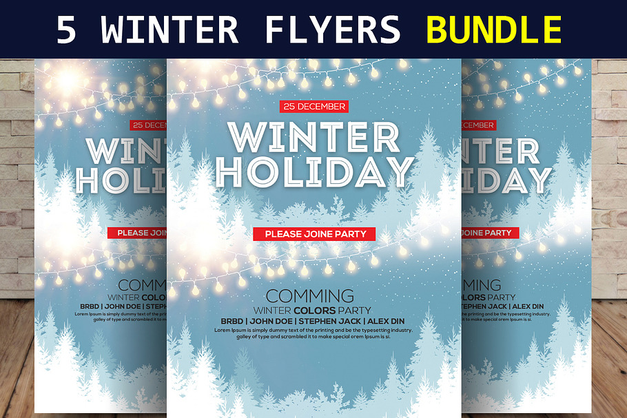 5 Winter Holiday Flyers Bundle
