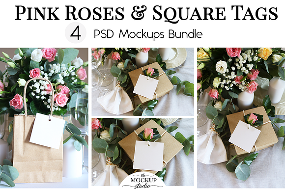 Square Tag Mockups  - Pink Roses in Mockup Templates - product preview 2